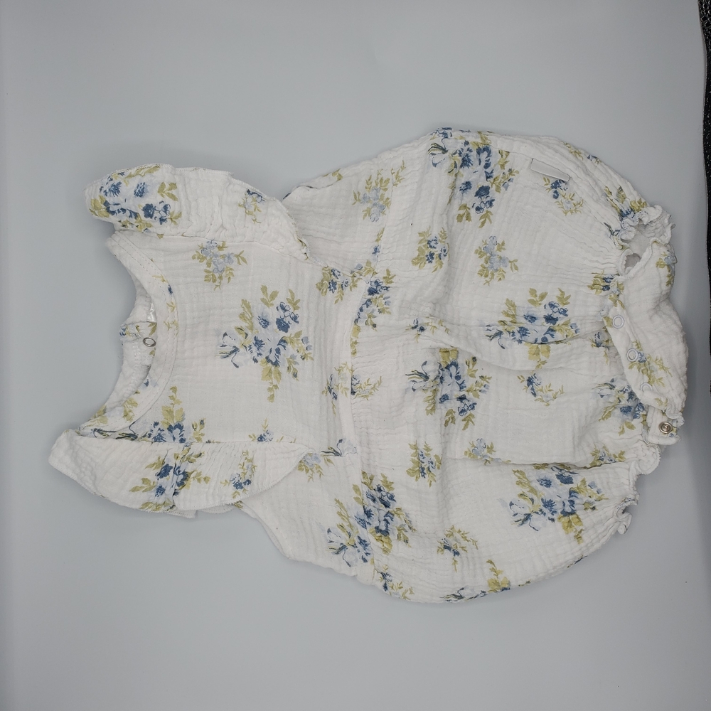 Floral Baby White Romper with Blue Flowers Print 12-18 Months